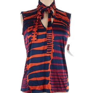 D. Rodriguez Orange and Navy Sleeveless Top neck tie Work Office Career Evening